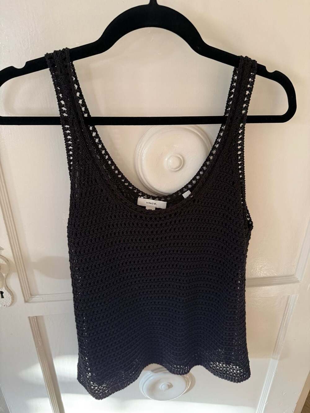 Vince Black Crochet Knit Tank Top Size M